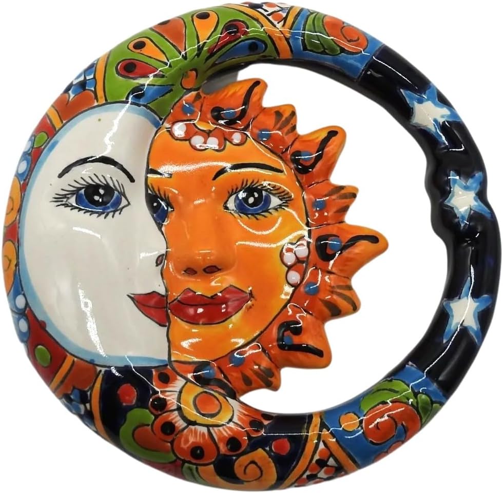 Talavera Pottery Store Eclipse – Figura de pared pintada a mano para interiores y exteriores, multicolor, esmaltada