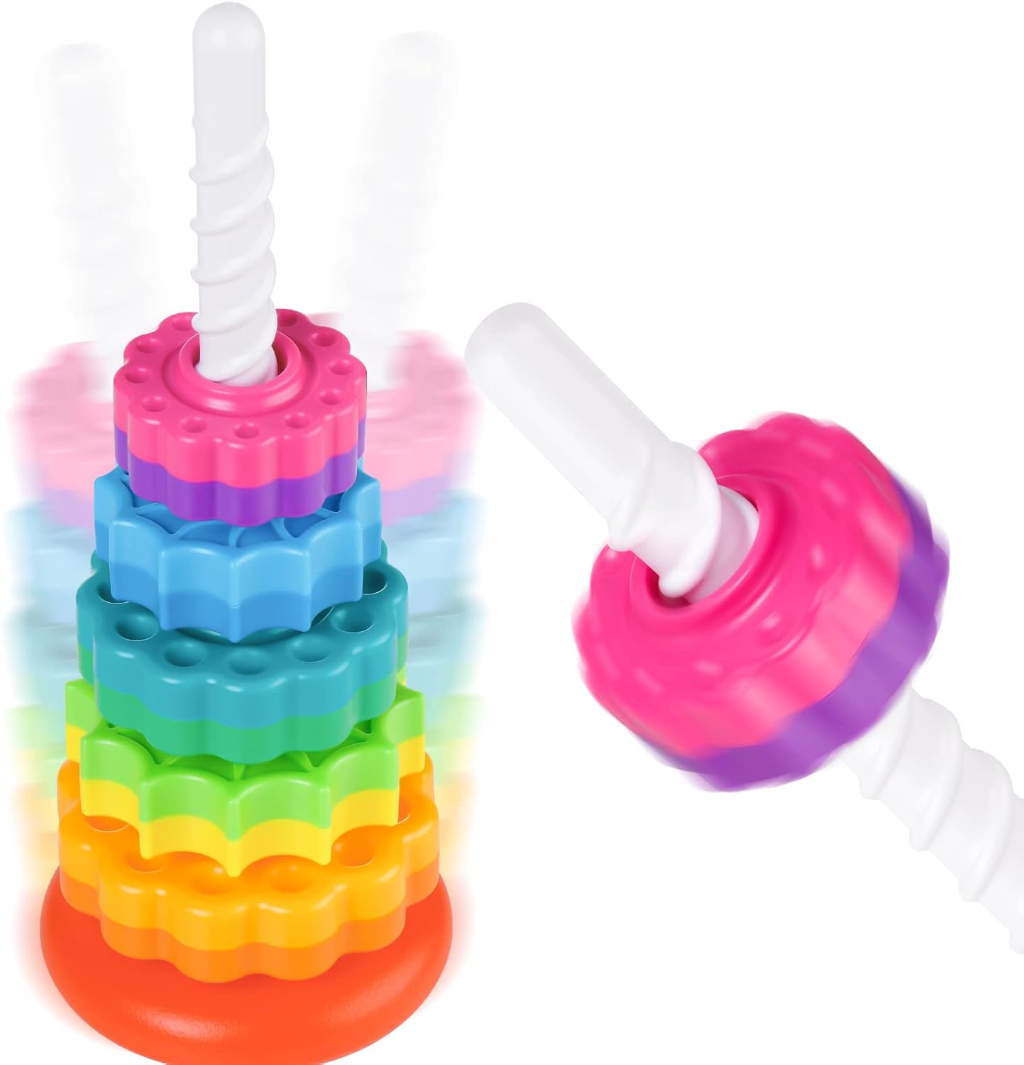 Juguete giratorio apilable para niños, torre arco iris, ruedas giratorias de doble color, plástico ABS fuerte sin BPA, educación temprana, diversión
