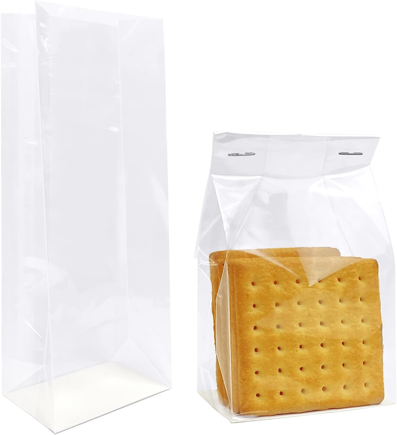 Bolsas de celofán reforzadas, bolsas de celofán de fondo plano con inserto de papel, 50 unidades, 3 x 2 x 8 pulgadas