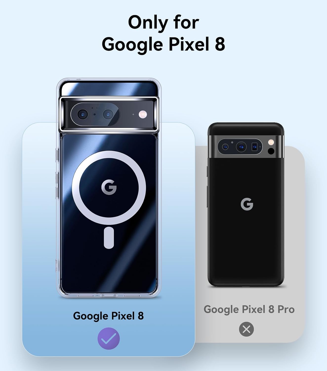Juntone Funda transparente para Google Pixel 8 con imán compatible con MagSafe No amarilla Protección contra caídas de grado militar de 10 pies