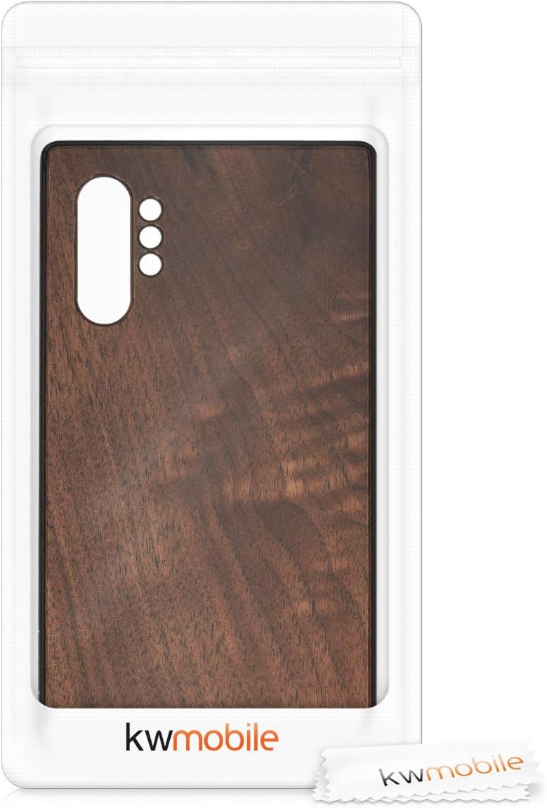 kwmobile Funda de madera real compatible con Samsung Galaxy Note 10 Plus, cubierta de madera dura con parachoques de TPU, color marrón oscuro
