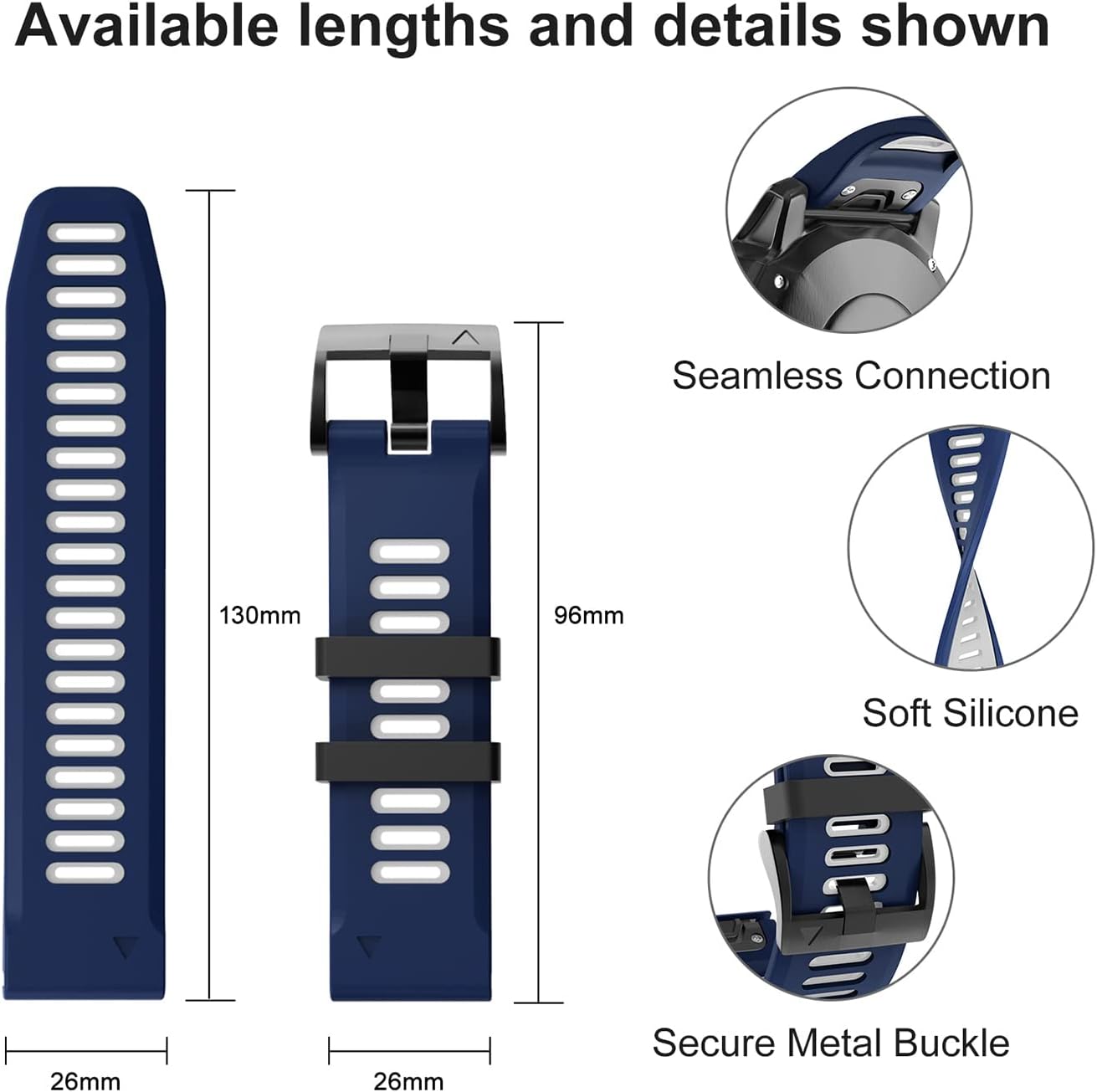 OVERSTEP Compatible con Fenix 6X Watch Band 1.024 in QuickFit Correa de silicona para Garmin Fenix 7XFenix 6X ProFenix 5XFenix 5X PlusDescent Mk2,