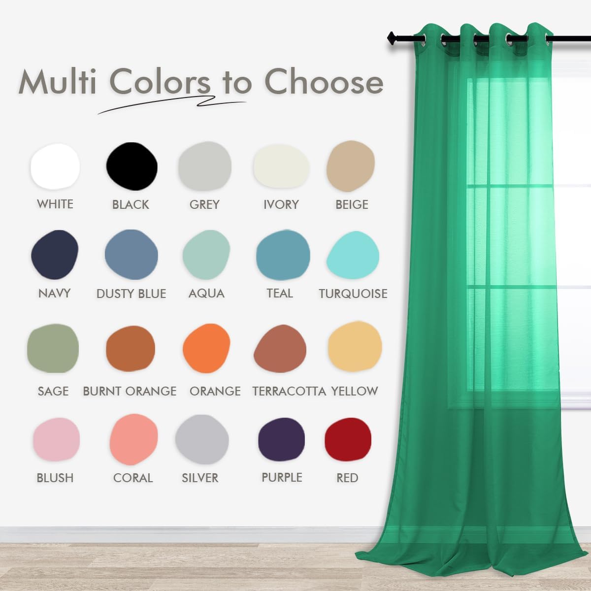 KOUFALL Cortinas traslúcidas verdes de 84 pulgadas de largo para sala de estar, juego de 2 paneles de cortinas de Navidad con ojales para decoración