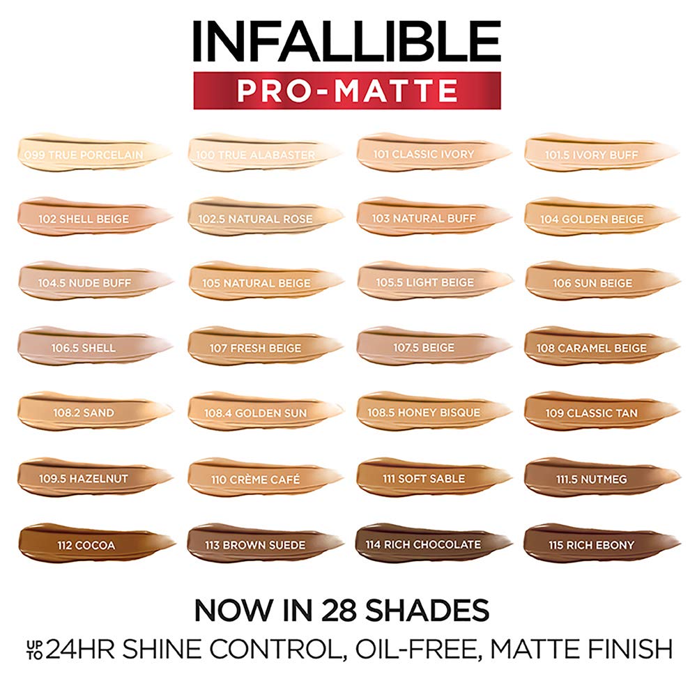 L’Oreal Paris Cosmetics Makeup Infallible Pro-Matte Liquid Longwear Foundation, Honey Bisque, 1 onza líquida