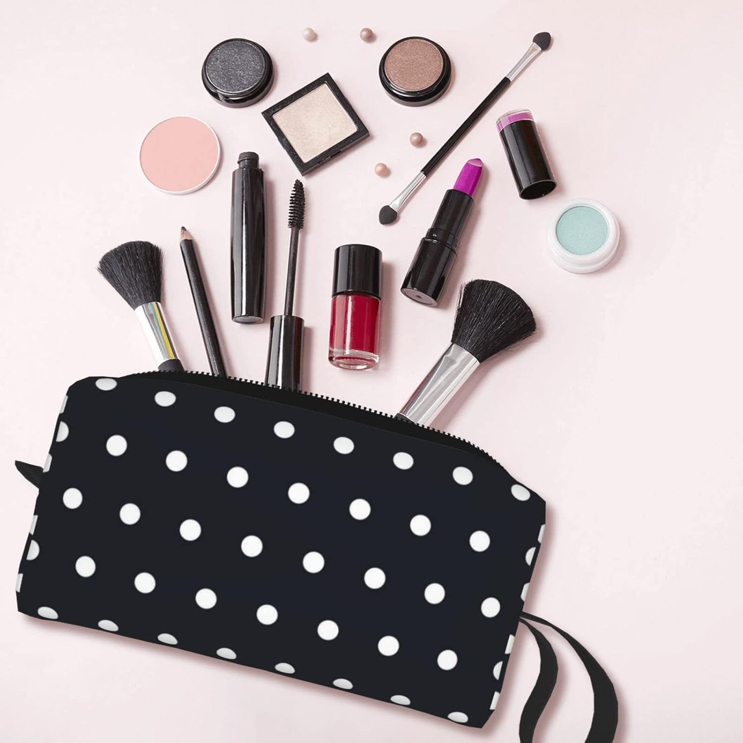 Dot Black Spot Blanco Mujer Maquillaje Cosméticos Bolsa Pequeña Neceser de Viaje Bolsa de Cremallera Bolsa Bolsa Regalos Accesorios Organizador,