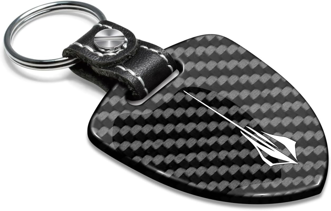 Llavero grande de fibra de carbono negro real estilo escudo oficial con licencia para Chevrolet Corvette C8 Stingray, Negro –