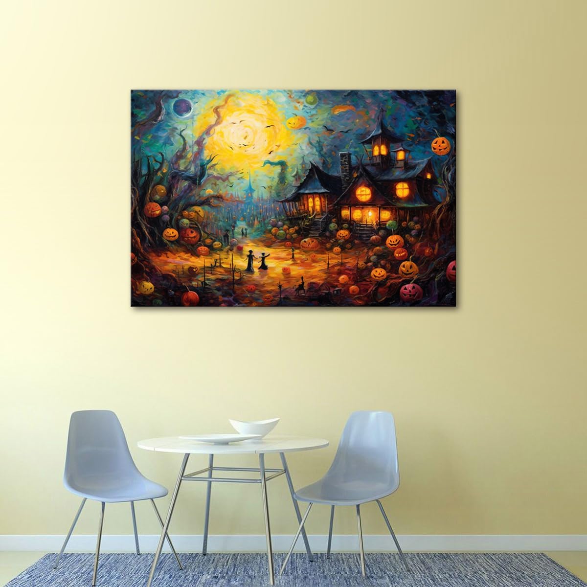 Impresiones en lienzo de noche de Halloween, arte de pared e imágenes espeluznantes de 12 x 18 pulgadas enmarcadas