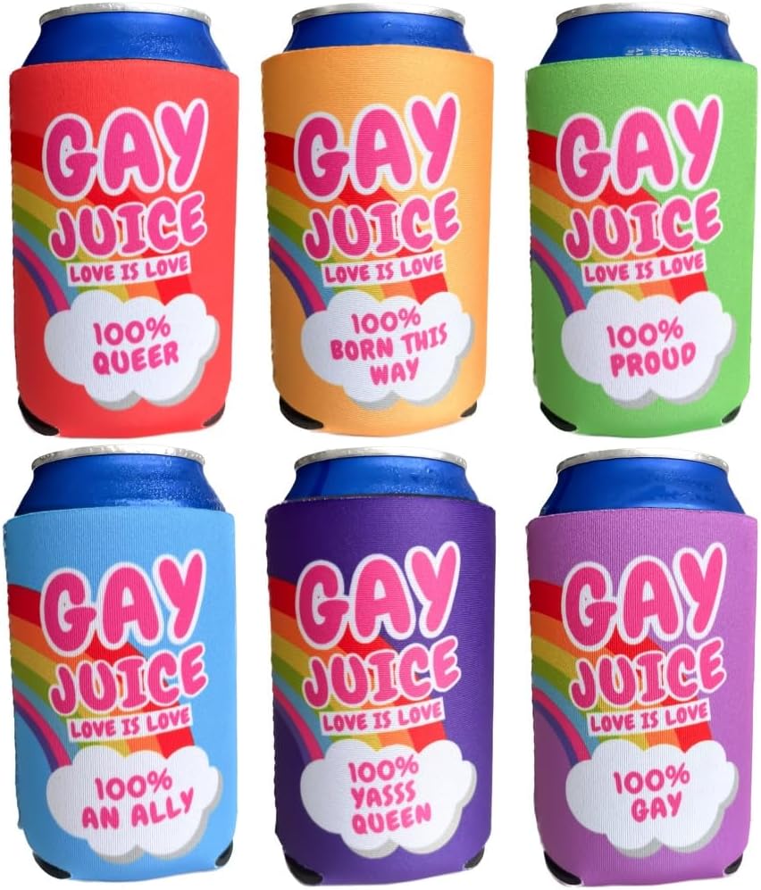 Pride Themed Coozies – Muestra tu orgullo y apoyo  Material de neopreno de alta calidad  Paquete de 6 (lata de cerveza estándar de 12 onzas)