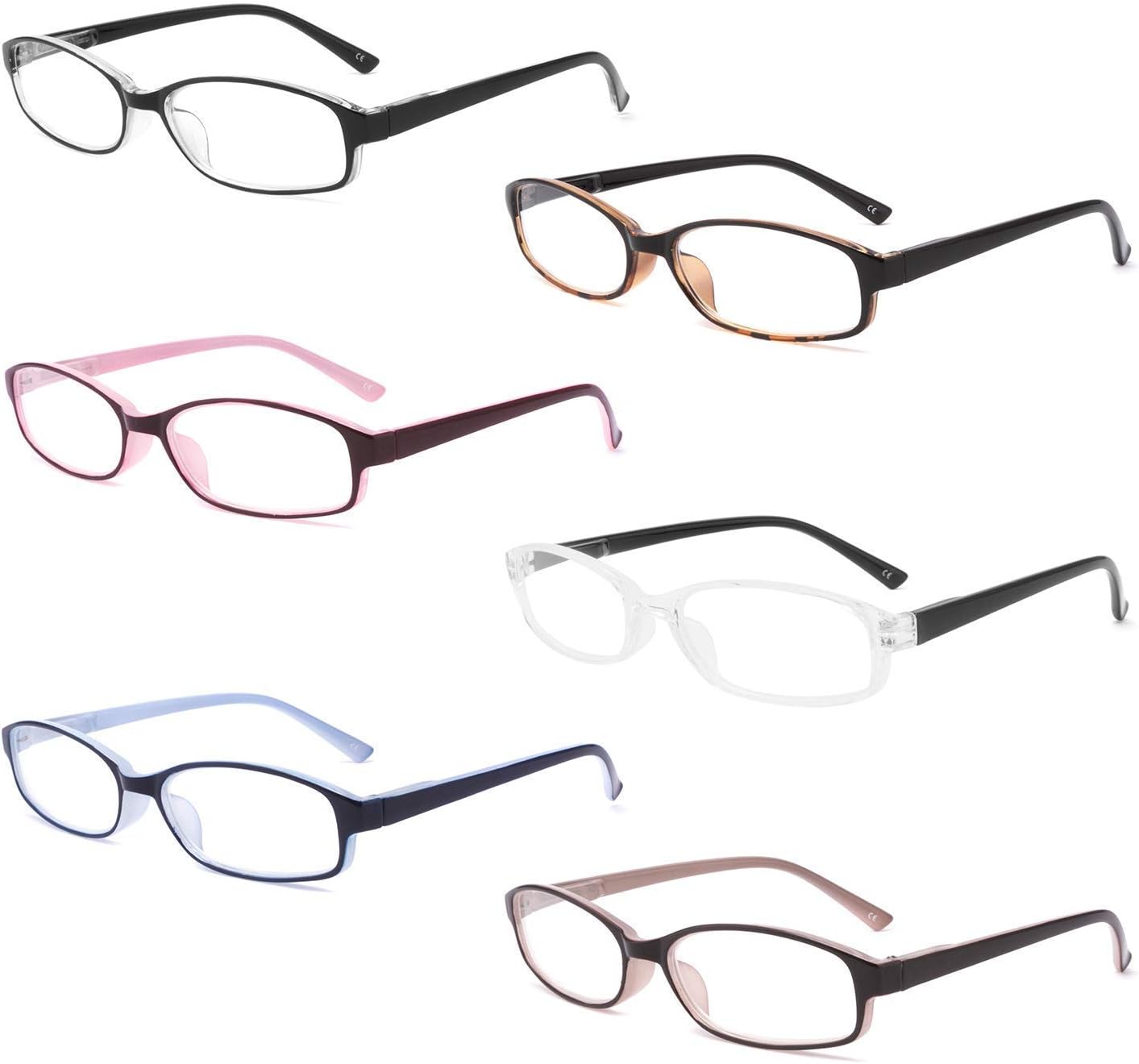 IVNUOYI Paquete de 6 lentes de lectura con bloqueo de luz azul con bisagras de resorte, lectores ligeros de colores para mujeres, antirreflejos y UV