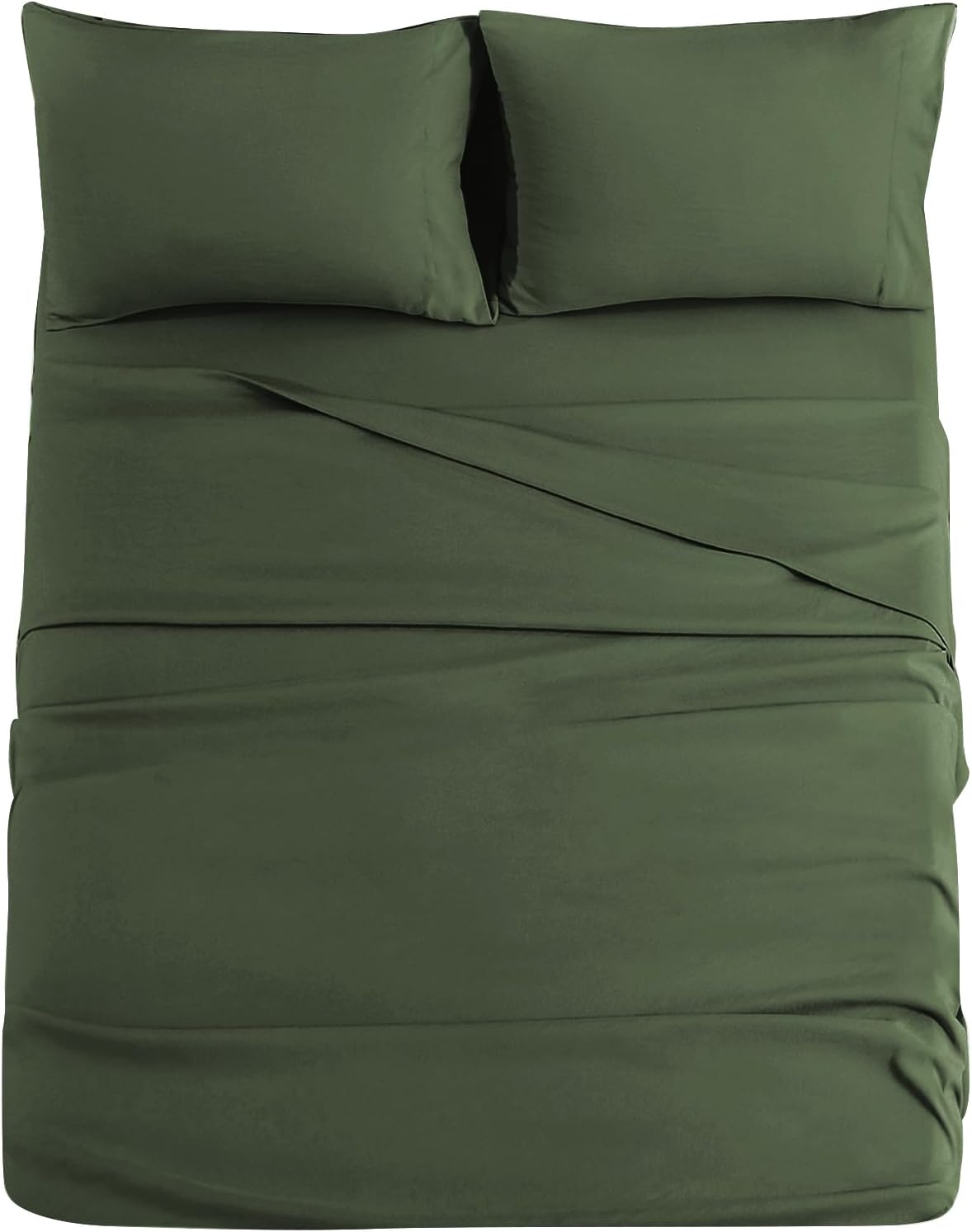 JOLLYVOGUE Sábanas Queen de 4 piezas, juego de sábanas verde oliva para dormitorio con 14 bolsillos profundos, sábanas refrescantes con 1 sábana