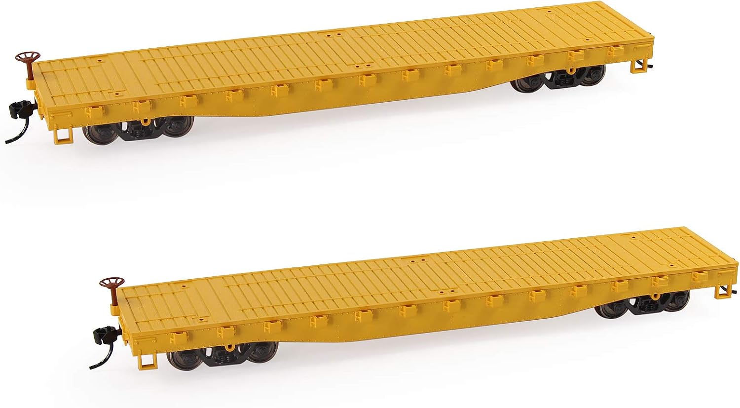 C8741 2pcs HO Scale 187 52′ Transportador plano de coche plano 52 pies Modelo Tren Contenedor de transporte de carga Coche (amarillo)