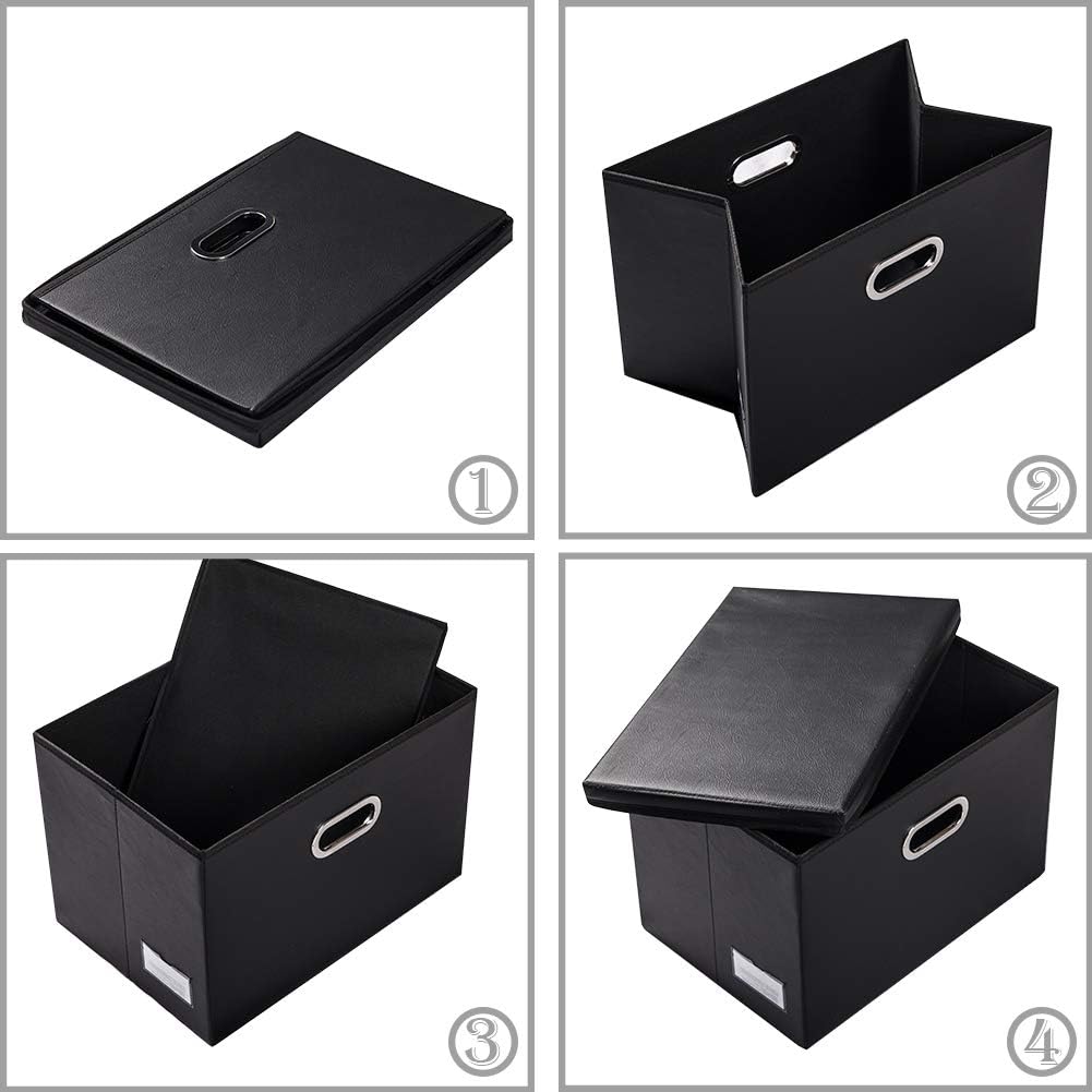 PRANDOM Contenedores de almacenamiento plegables con tapas, paquete de 3 cajas de almacenamiento plegables de tela de cuero, canastas organizadoras