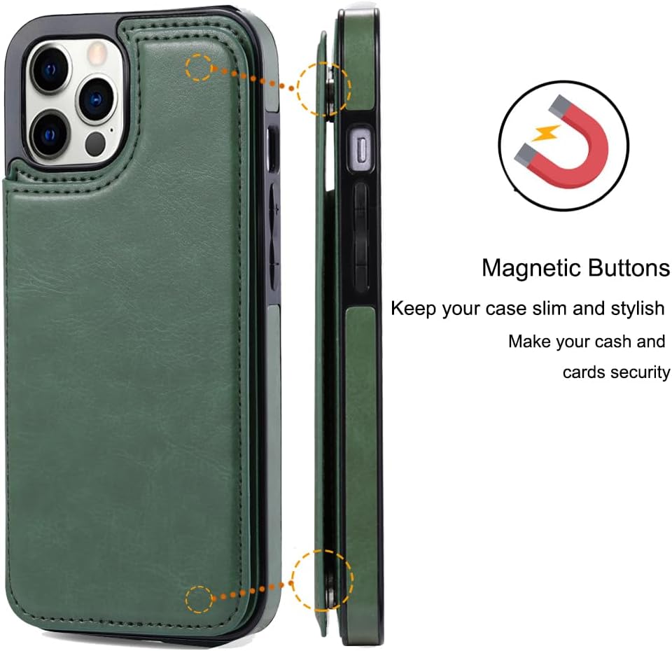 Funda tipo cartera compatible con iPhone 12 Pro12, funda protectora delgada con soporte para tarjetas, funda de piel sintética de alta calidad con