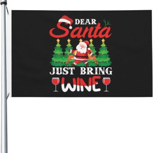 Bandera de vino de Dear Santa Just Bring de 3 x 5 pies, banderas de doble cara para exteriores, banderas decorativas duraderas para patio e Bandera de vino de Dear Santa Just Bring de 3 x 5 pies, banderas de doble cara para exteriores, banderas decorativas duraderas para patio e