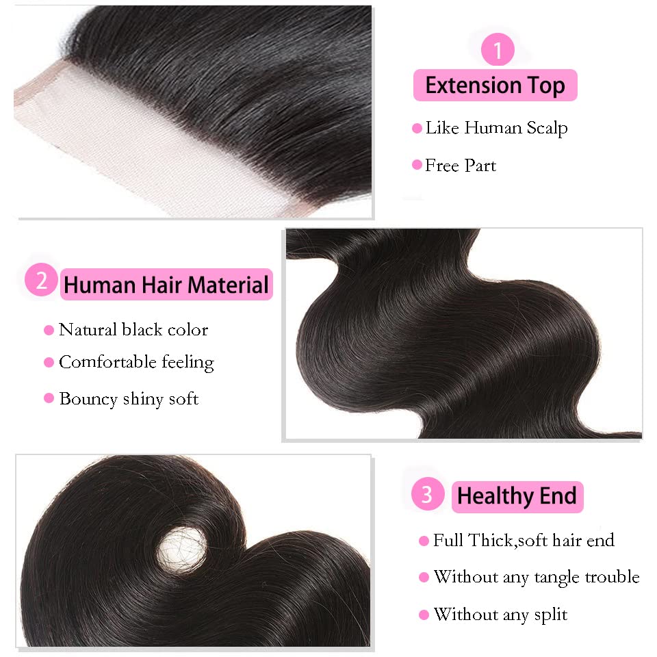 Cierre de cabello humano ondulado con parte libre 4 × 4, cierre de encaje transparente suizo 100% sin procesar, cabello humano brasileño ondulado,