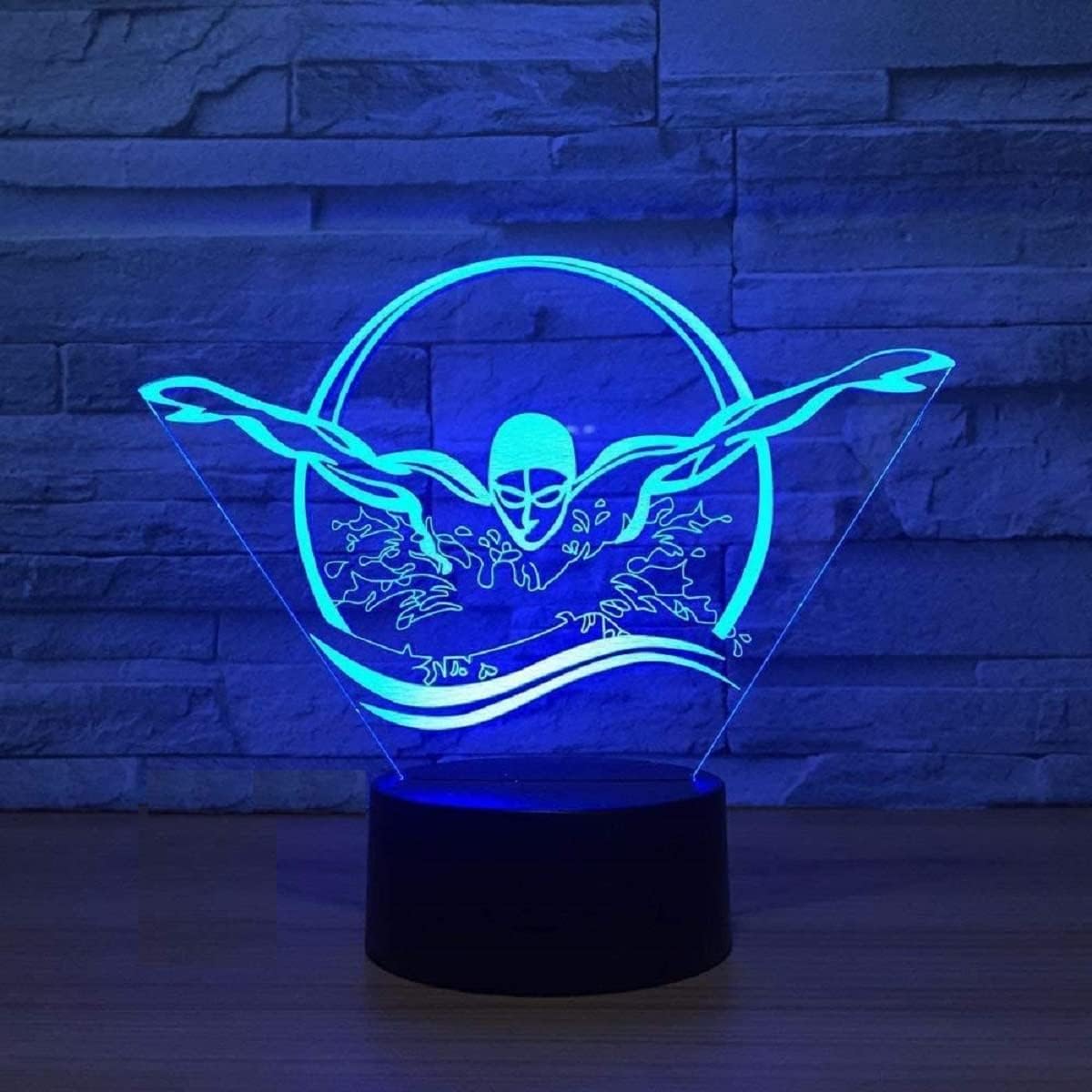 Natación 3D con control remoto creativo de 16 colores de luces nocturnas de ilusión de acrílico LED lámpara de noche de mesa para niños, dormitorio,
