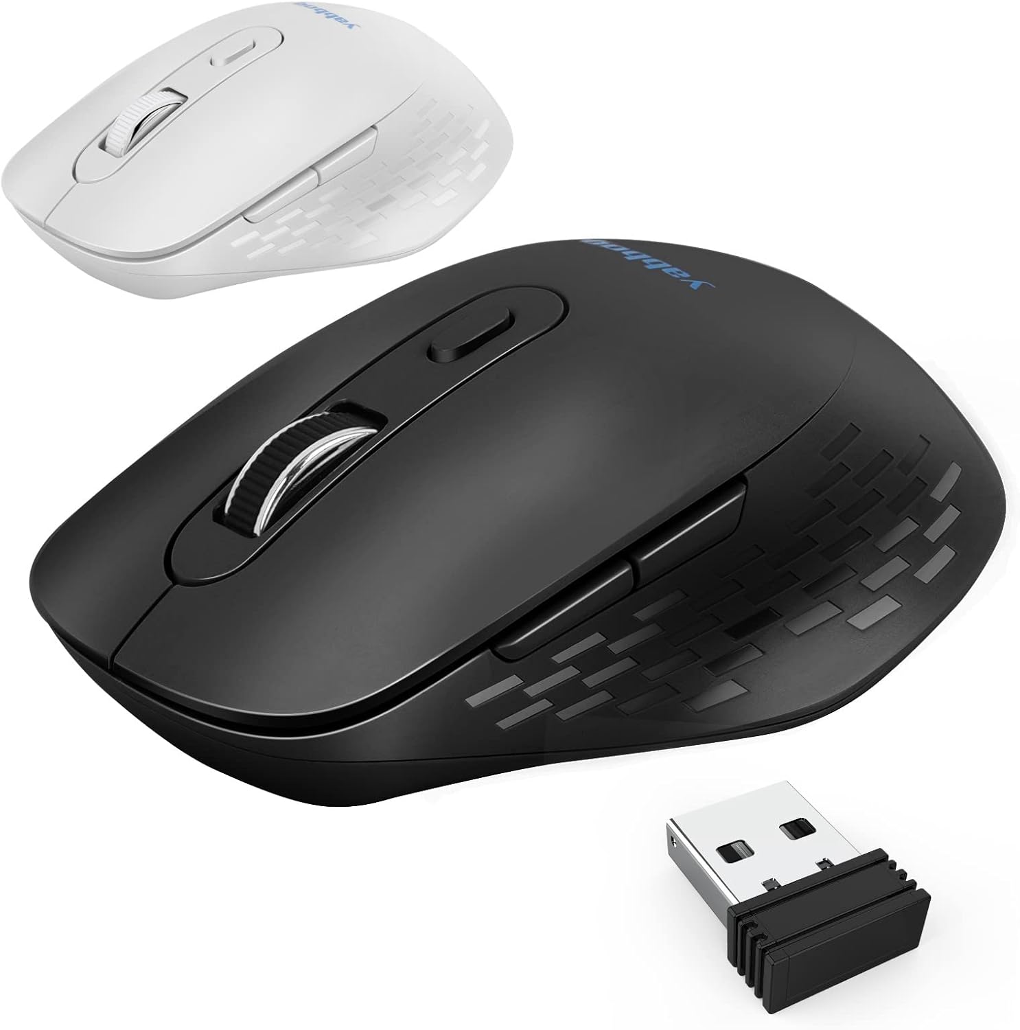 YABBOQ Ratón inalámbrico blanco y negro, versión 2023 2.4G, ratón óptico inalámbrico para computadora, mouse ergonómico de 6 botones, 80012001600