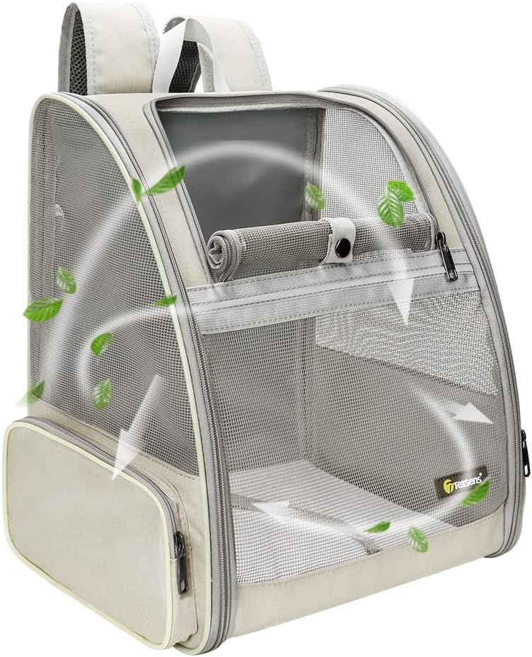 Texsens Mochila transportadora para mascotas para gatos pequeños y perros, diseño ventilado, correas de seguridad, soporte de hebilla, plegable,