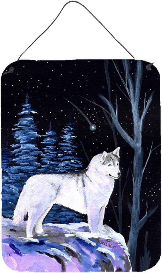 Caroline’s Treasures SS8400DS1216 Starry Night Siberian Husky Impresiones para colgar en la pared o la puerta, letrero de metal de aluminio para