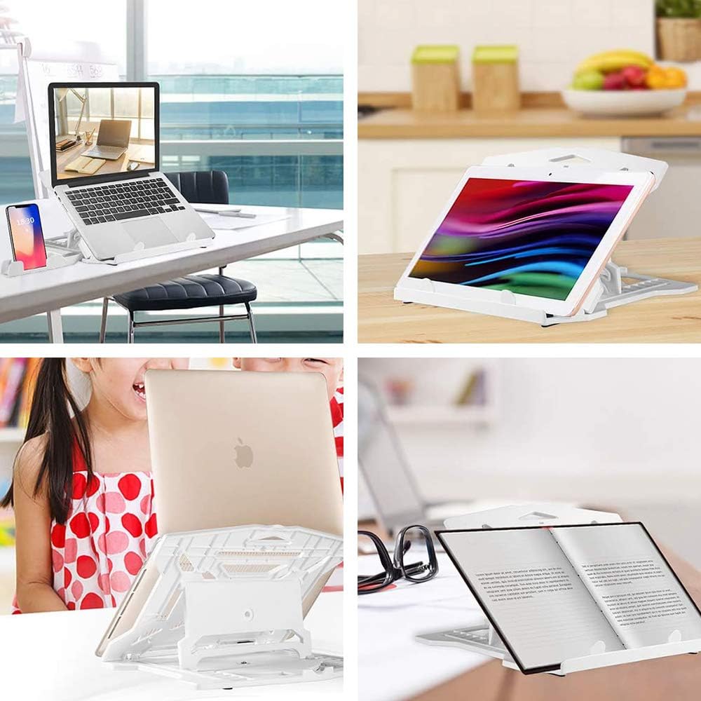Soporte ajustable para laptop, soporte para computadora portátil con soporte integrado para teléfono, multiángulo y altura plegable para laptop con