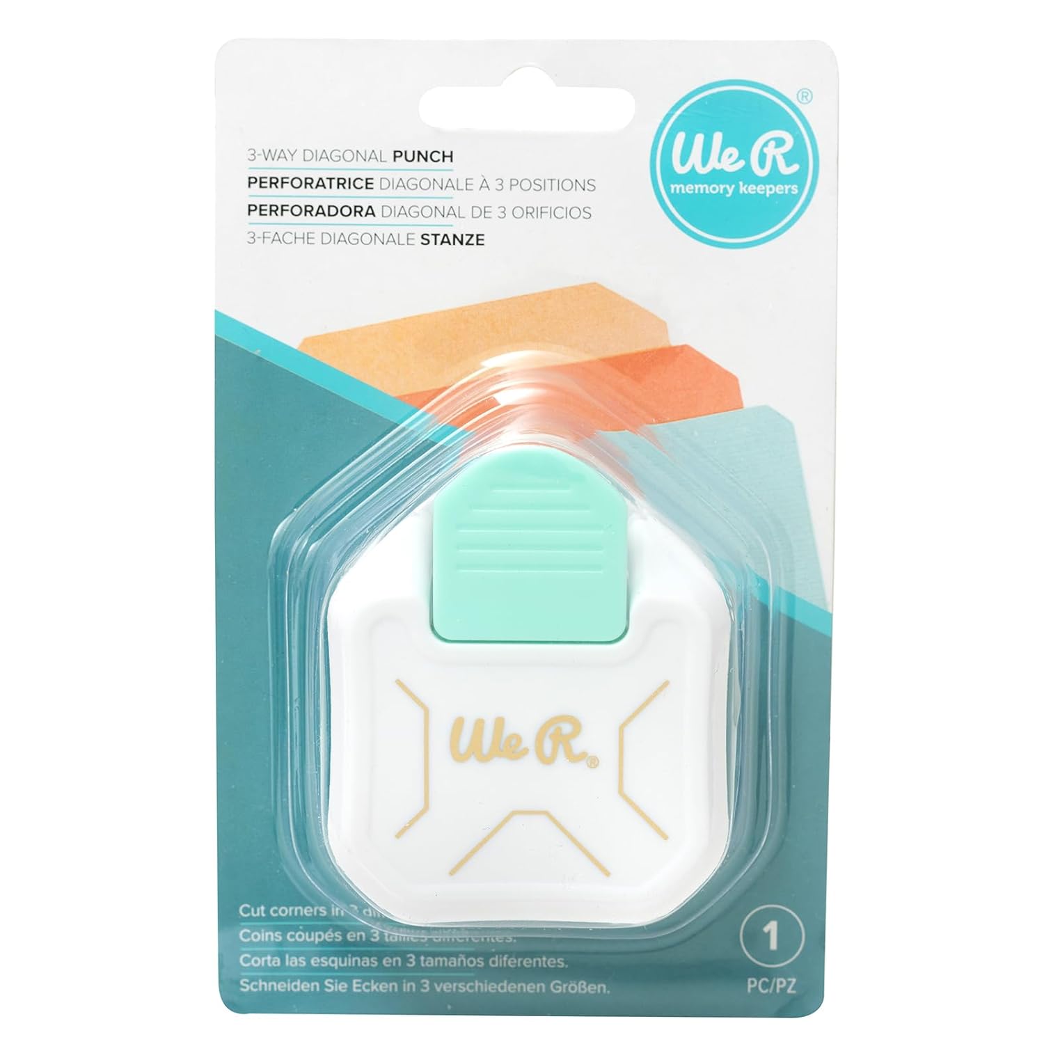 We R Memory Keepers Perforadora de esquina diagonal de 3 vías, blanco, perforadores de papel para manualidades, páginas de álbumes de recortes,