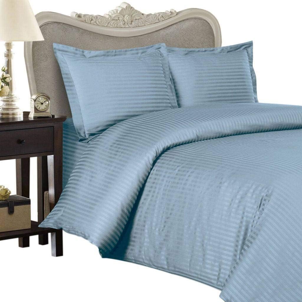 Lujoso juego de cama de plumón de ganso de 6 piezas, tamaño individual XL (extra largo), rayas azules de damasco, 1500 hilos 100% algodón egipcio,