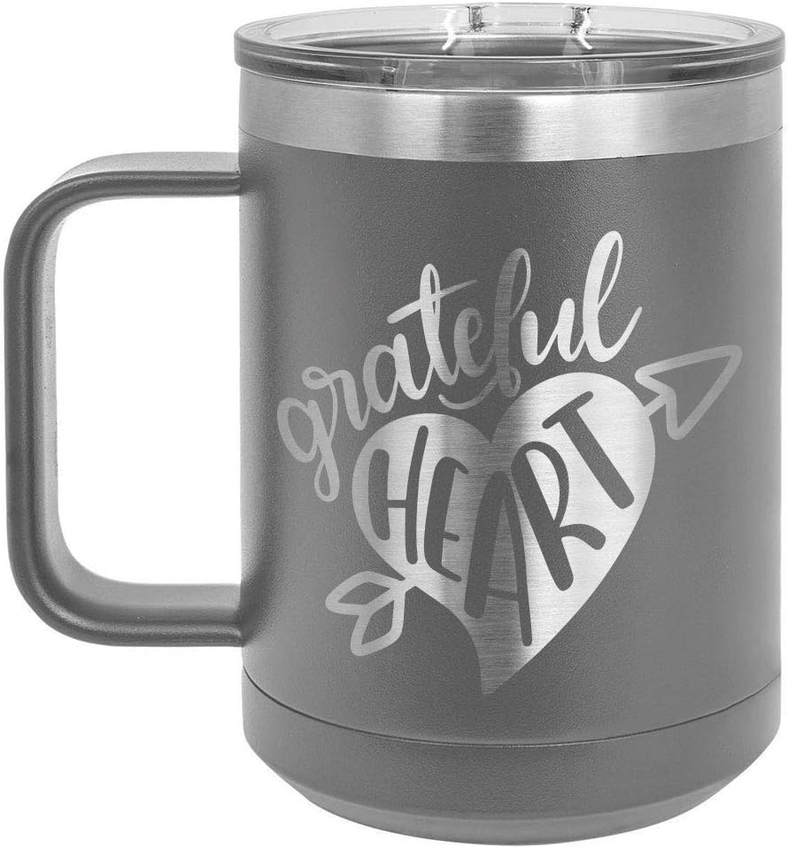 ONLYGIFTS.COM – Taza de café con tapa deslizante, diseño de corazón con texto en inglés, Gris
