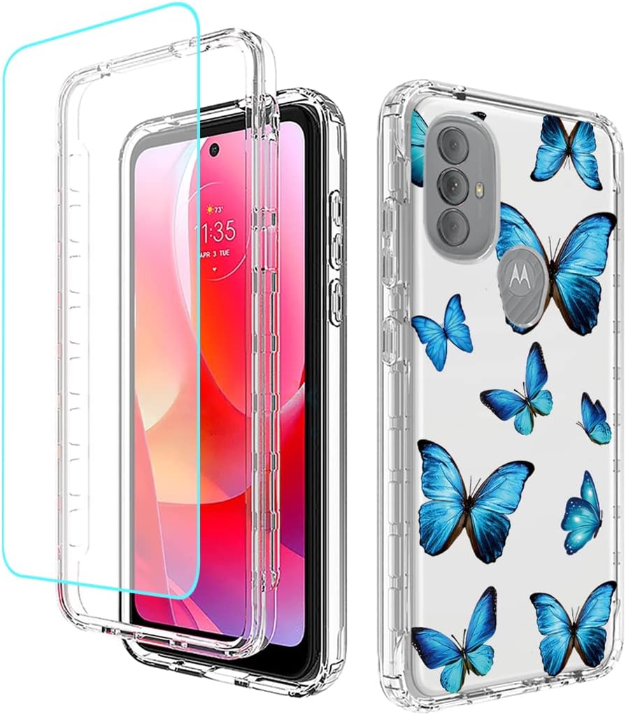 Funda para Moto G Power 2022 (no compatible con 2021) con protector de pantalla de vidrio templado, cuerpo completo, a prueba de golpes,