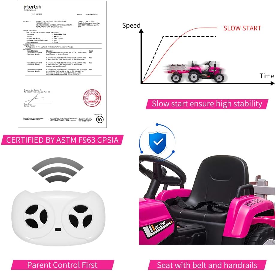Tractor de 12 V con remolque y control remoto, vehículo eléctrico para niños pequeños con faros LED, cambio de marchas 2+1, reproductor de MP3, USB,