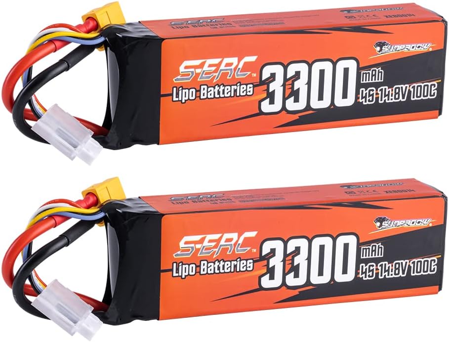 SUNPADOW Batería Lipo 4S FPV 3300mAh 14.8V 100C Paquete suave con conector XT60 recargable para RC FPV Quadcopter Avión Helicóptero Avión Dron (2
