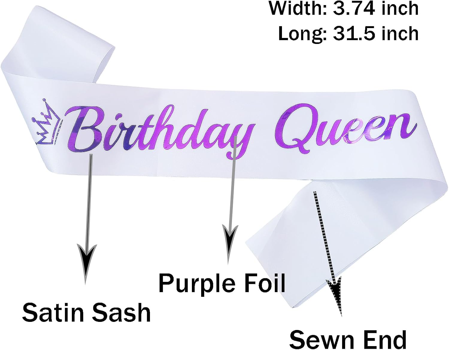 Banda de cumpleaños Queen blanca, banda de cumpleaños de papel de aluminio morado para mujer, divertidas decoraciones de fiesta de cumpleaños, ideas