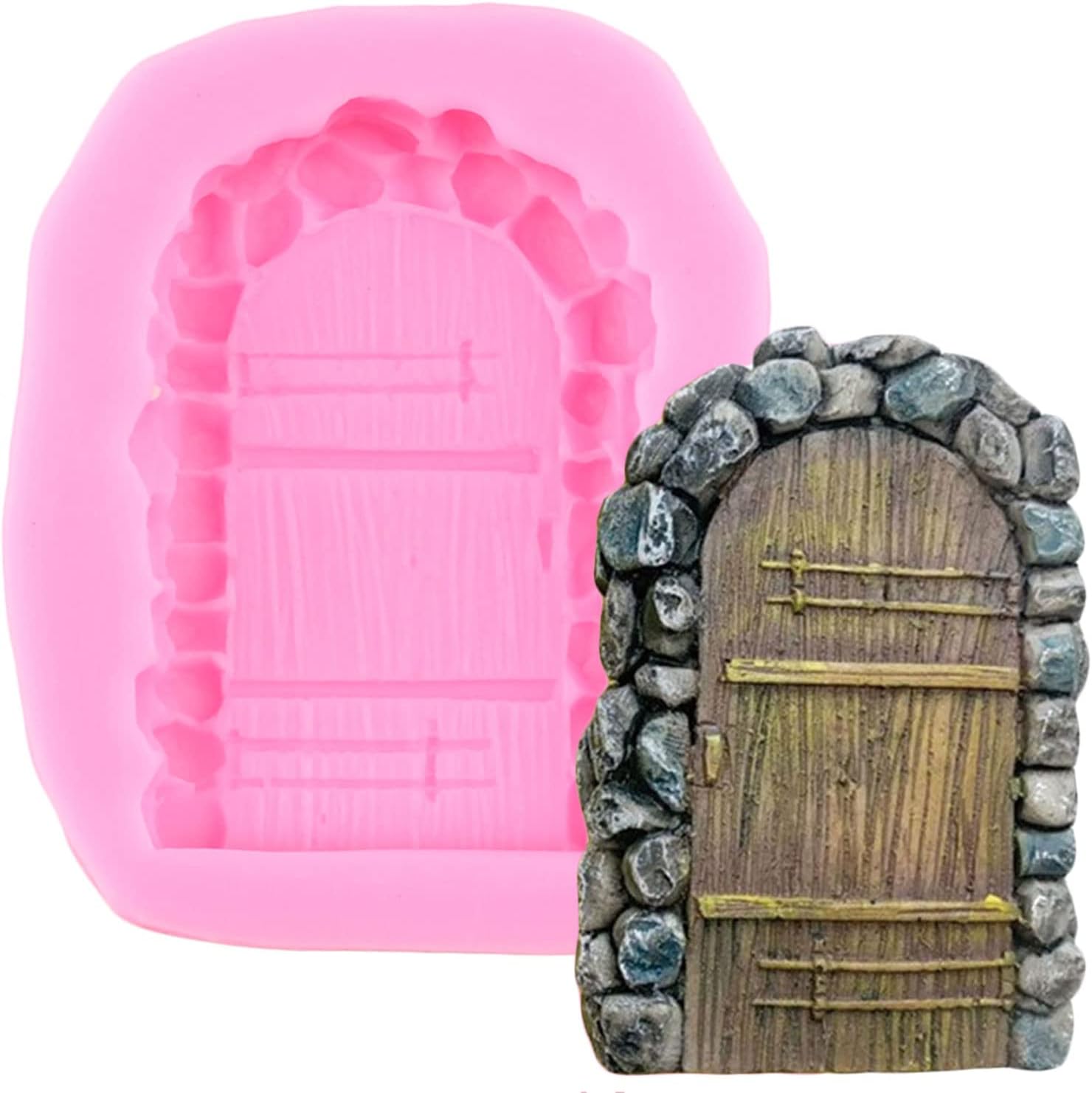 Mujiang Juego de 3 moldes de silicona con textura de piedra de hada, gnomo, jardín, piedra, camino de piedra, para manualidades, arcilla polimérica,
