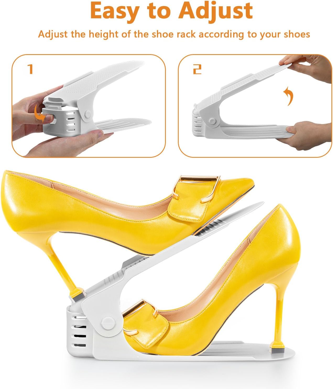 Paquete de 20 ranuras para zapatos, apilador de zapatos de almacenamiento con un 50% de ahorro de espacio, soporte ajustable de doble plataforma