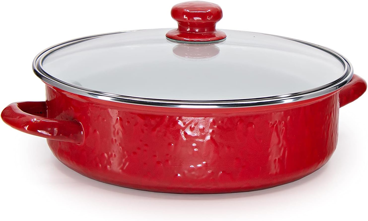 Golden Rabbit Esmalte – Patrón rojo sólido – Sartén para saltear de 3 cuartos
