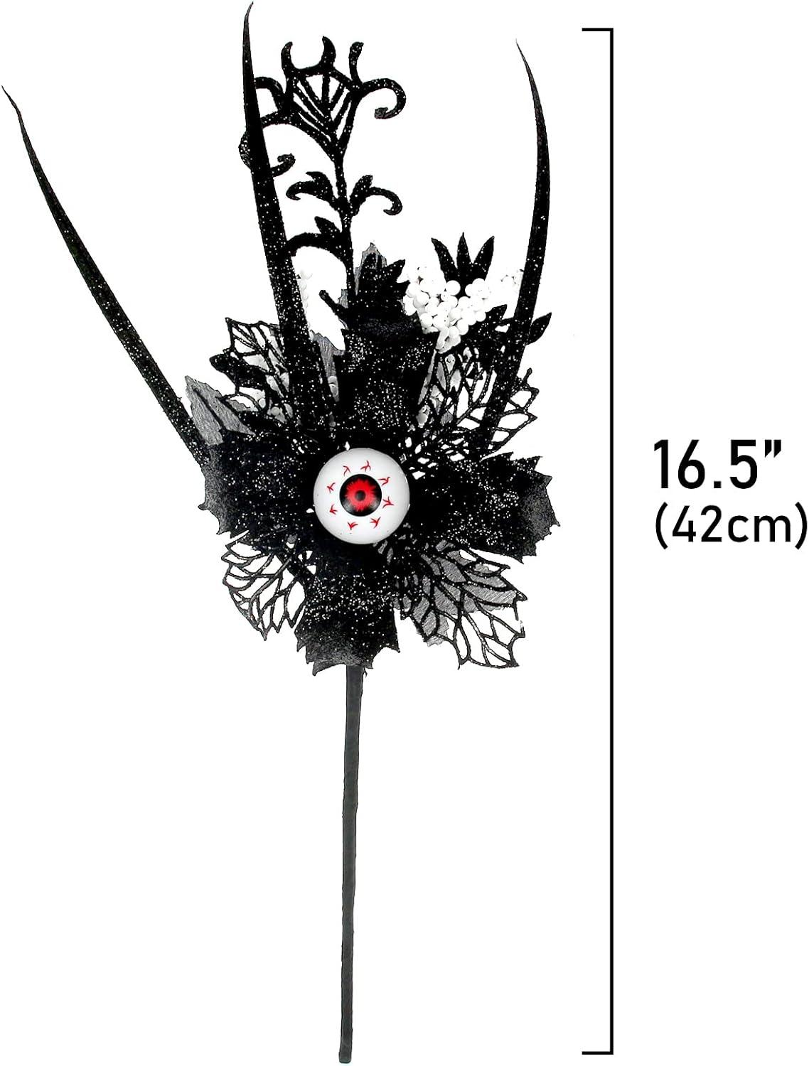 Tinsow 5 piezas de flores negras de Halloween, 16.5 pulgadas con purpurina de ojos del diablo, tallos de ojos artificiales para Halloween,