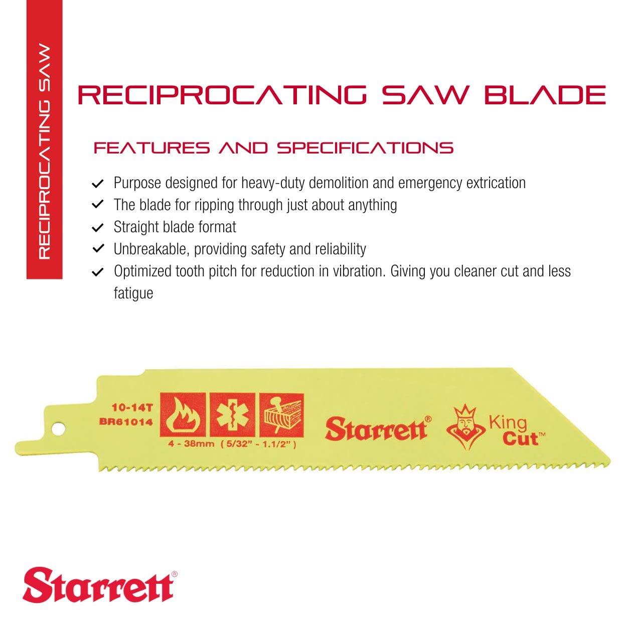 Starrett Bimetálica – Hoja de sierra recíproca de rescate y demolición de incendios de corte King  6 pulgadas de largo x 34 pulgadas de ancho x 0.50
