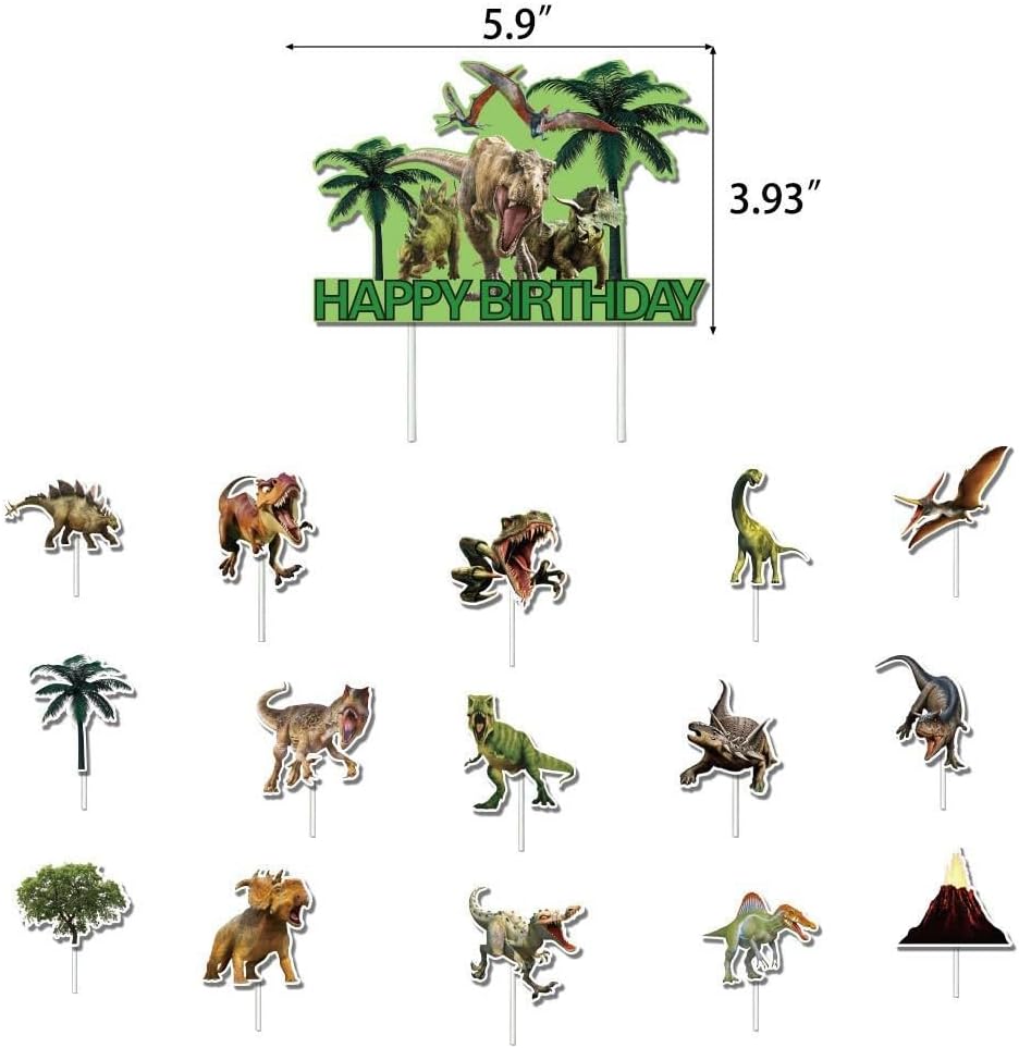 Juego de decoración de fiesta de cumpleaños de dinosaurio, pancarta de feliz cumpleaños, globos de dinosaurio, decoración de pasteles, muy adecuado