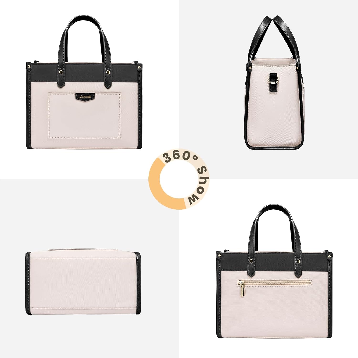 LOVEVOOK Bolsa de almuerzo para mujer, bolsa de almuerzo aislada de gran capacidad para oficina, trabajo, picnic, playa, a la moda, beige y negro, S