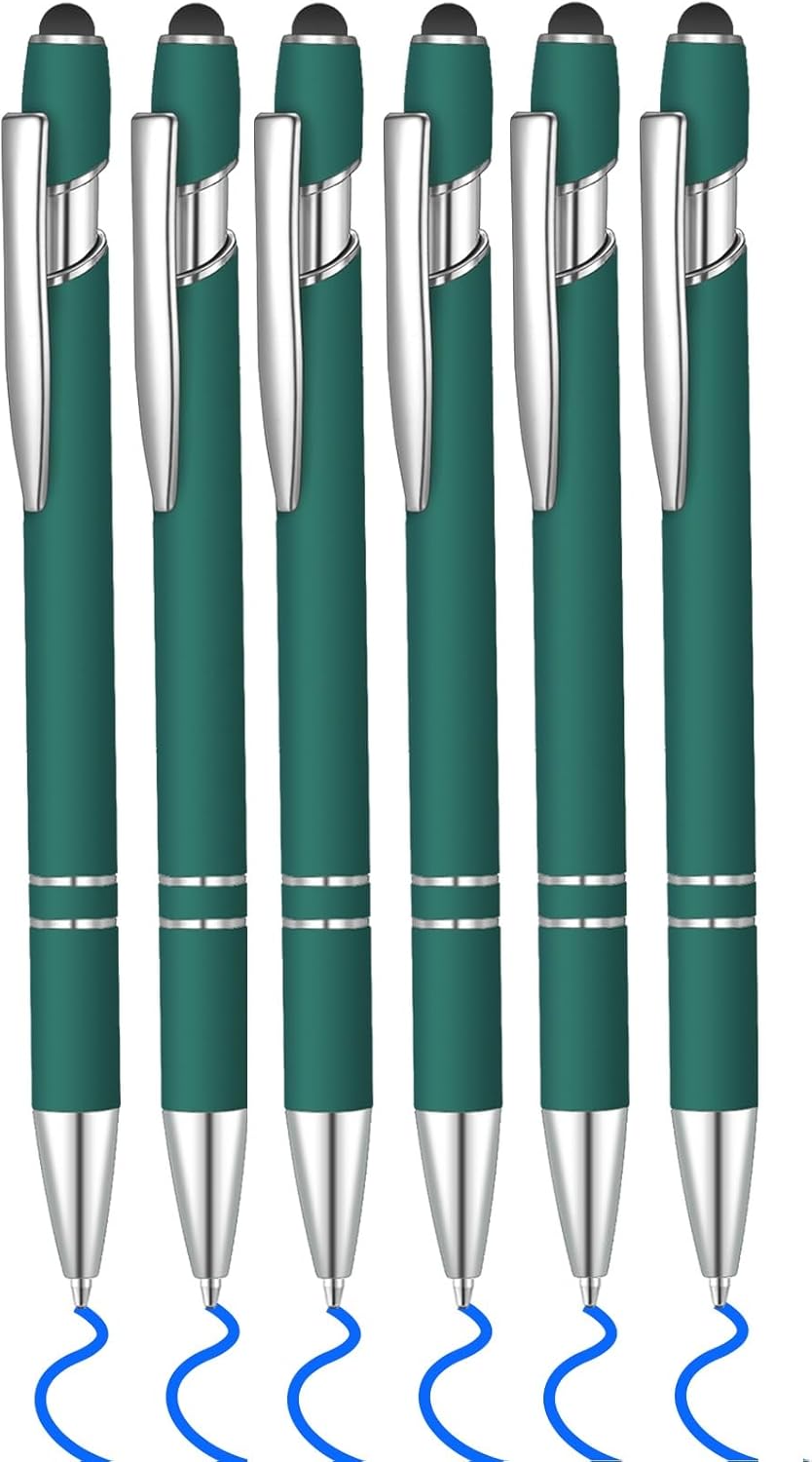 6 bolígrafos de tinta azul con punta de lápiz digital 2 en 1, bolígrafos de metal, para pantallas táctiles, escuela, oficina, compañeros de trabajo