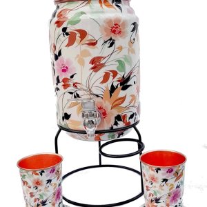 ORNATE INTERNATIONAL – Enfriador de agua de cobre, dispensador, mate, almacenamiento de agua, 5 litros, con 1.0fl oz, 2 vidrios y 2 mismos diseños ORNATE INTERNATIONAL – Enfriador de agua de cobre, dispensador, mate, almacenamiento de agua, 5 litros, con 1.0fl oz, 2 vidrios y 2 mismos diseños