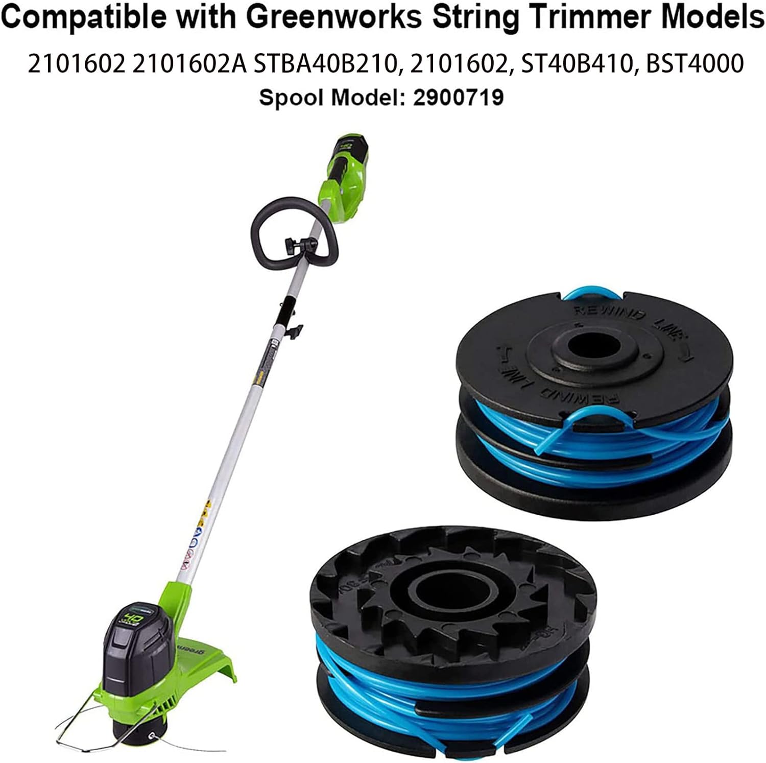 THTEN 2900719 Repuesto de línea de carrete de recortadora para Greenworks 20 pies 0.065 pulgadas 2101602 2101602A STBA40B210, 2101602, ST40B410,