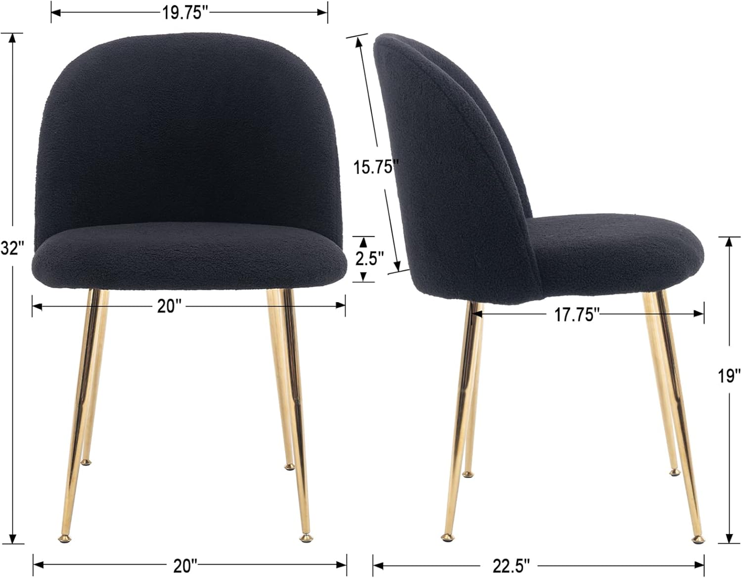 Guyou Juego de 2 sillas de comedor de piel peluda, sillas laterales modernas para invitados, respaldo redondo, sillas decorativas modernas con patas