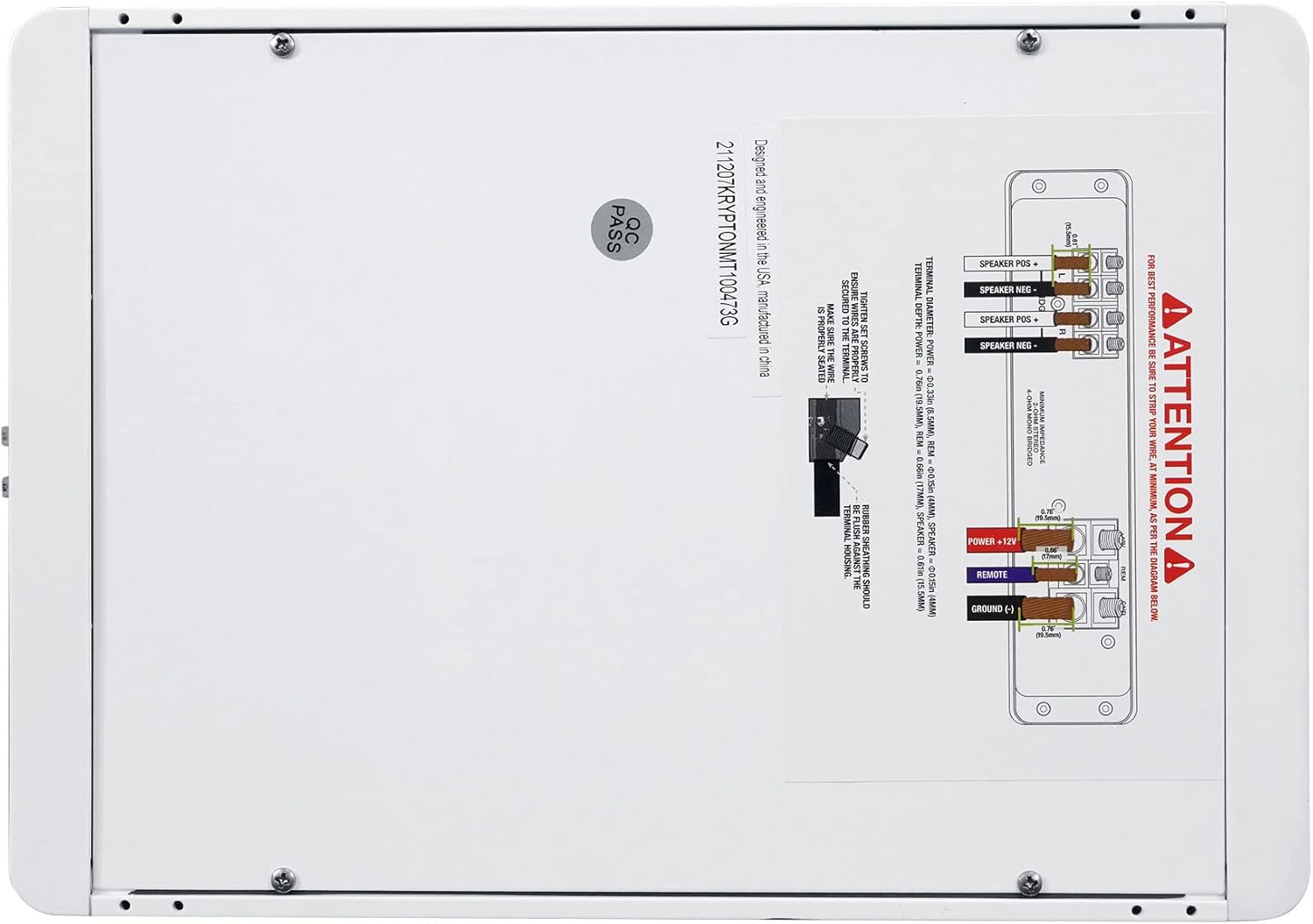 Rockville Krypton MT1 1600w Amplificador de 2 canales marinobarco con medidor de voltios