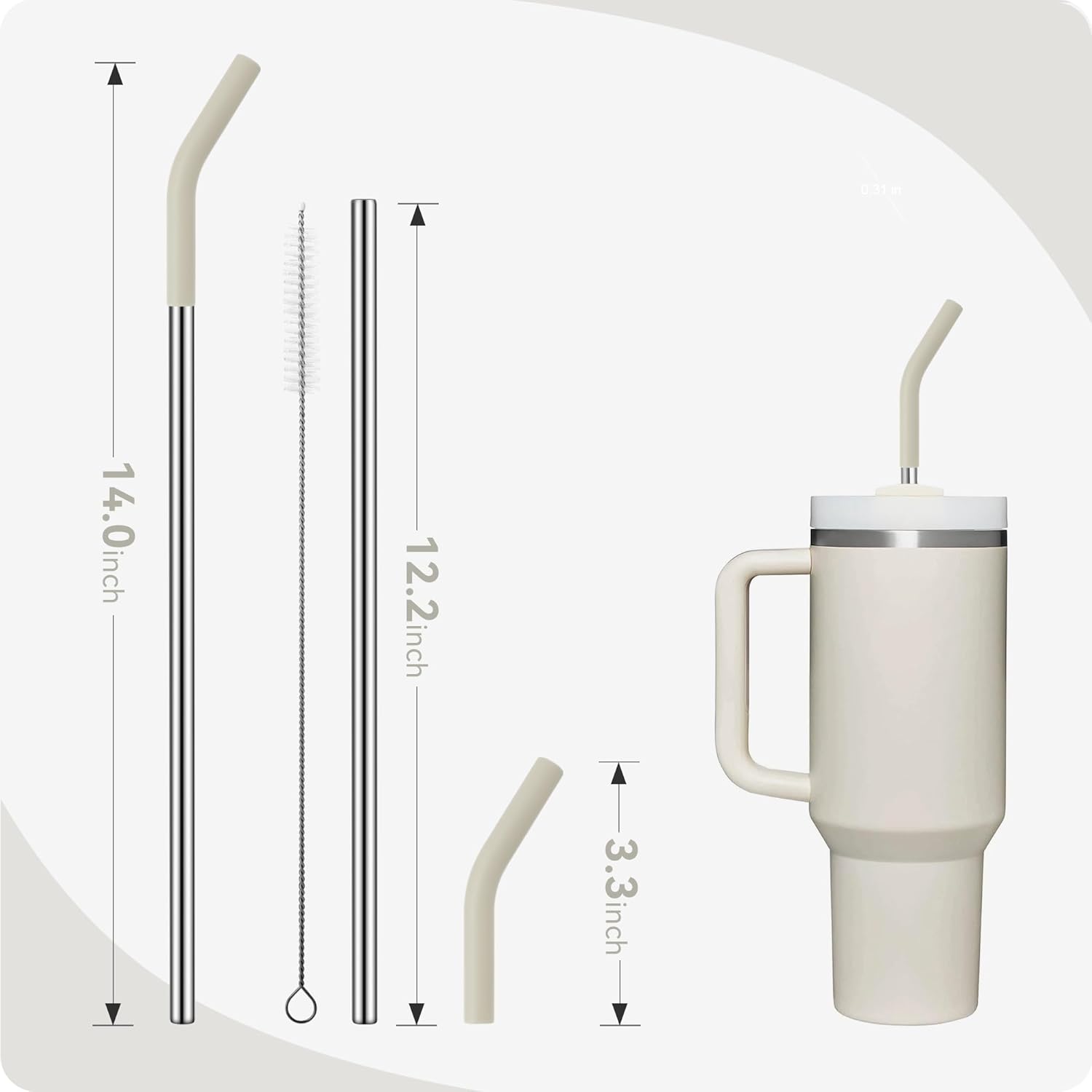 Paquete de 3 popotes de metal reutilizables con punta de silicona para vaso Stanley de 40 onzas, vaso de 0.315 in, 12.2 pulgadas, 40 onzas, popotes
