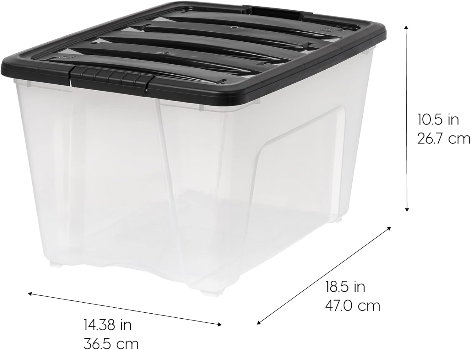 IRIS USA – Bolsa de almacenamiento de plástico de 32 cuartos de galón, paquete de 4, transparente y negro, contenedor organizador de contenedores