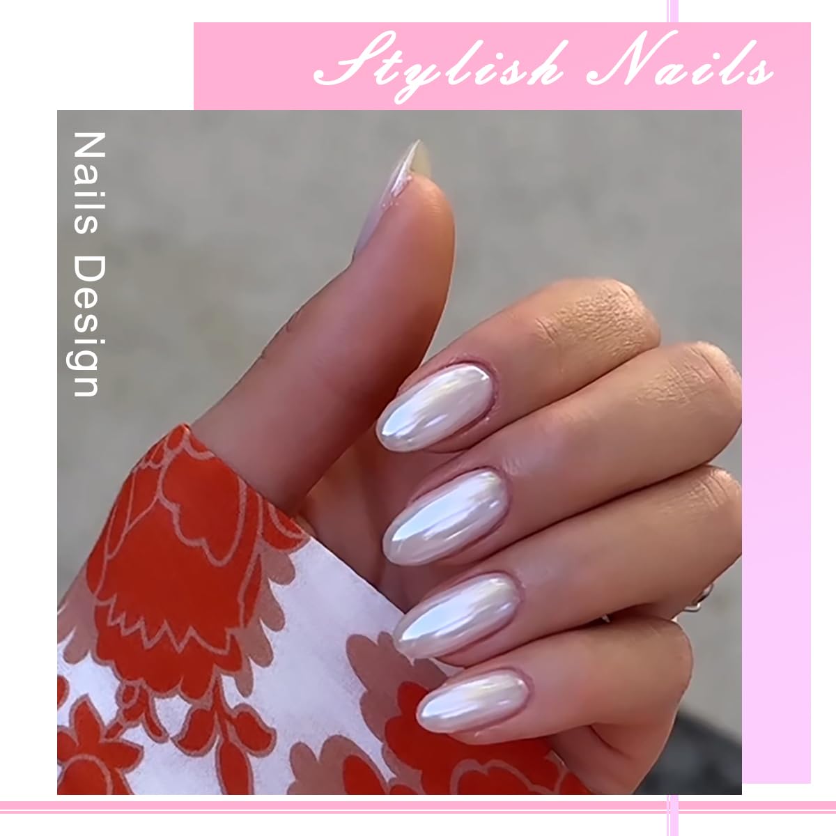 Uñas postizas ovaladas con láser a presión, color blanco, diseño de aurora, uñas postizas artificiales para mujeres y niñas, uñas adhesivas para