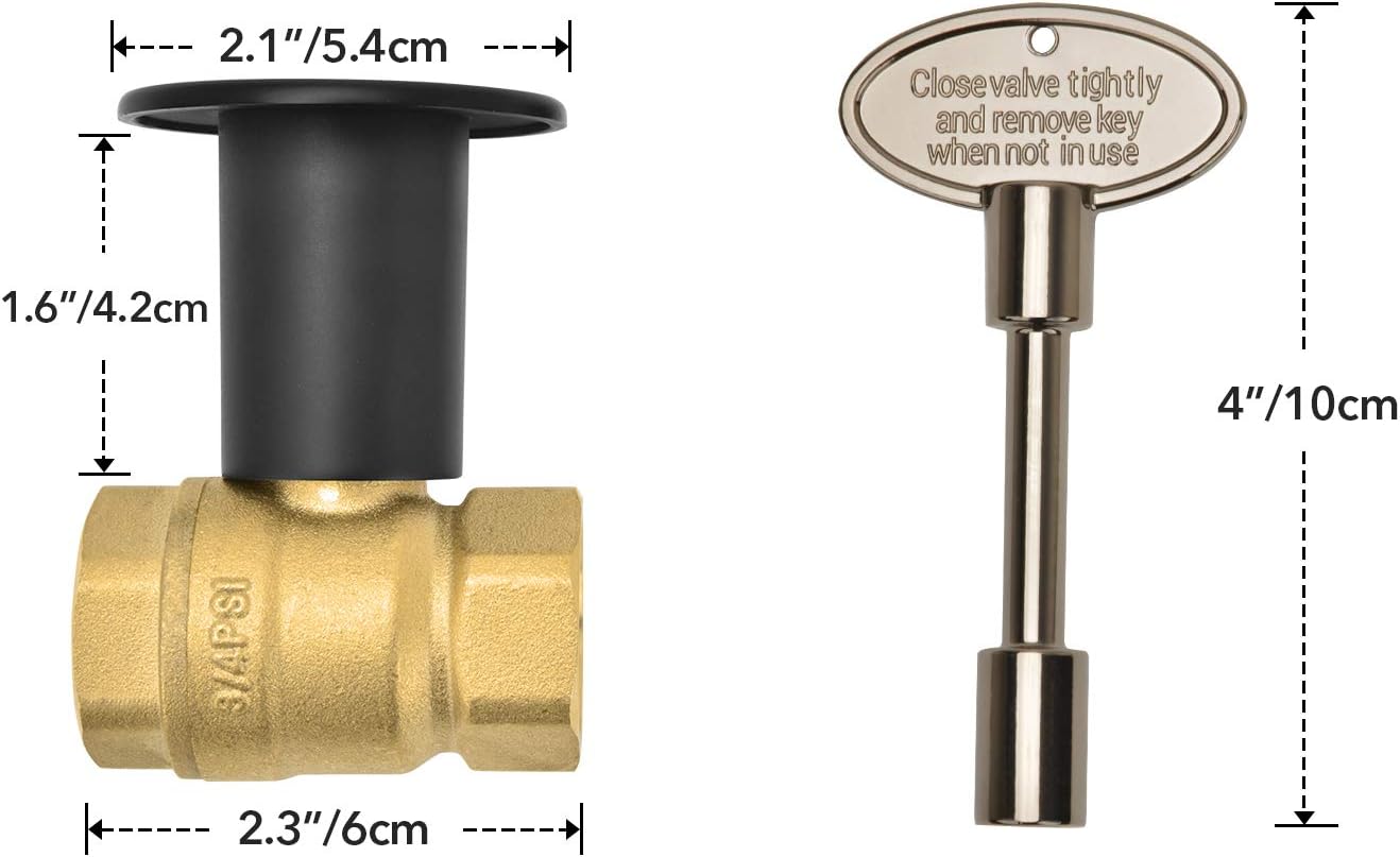 Skyflame Kit de válvula de llave de gas recta de 34 pulgadas para chimenea de hoguera con brida negra plana, llave universal de 3 pulgadas y 12