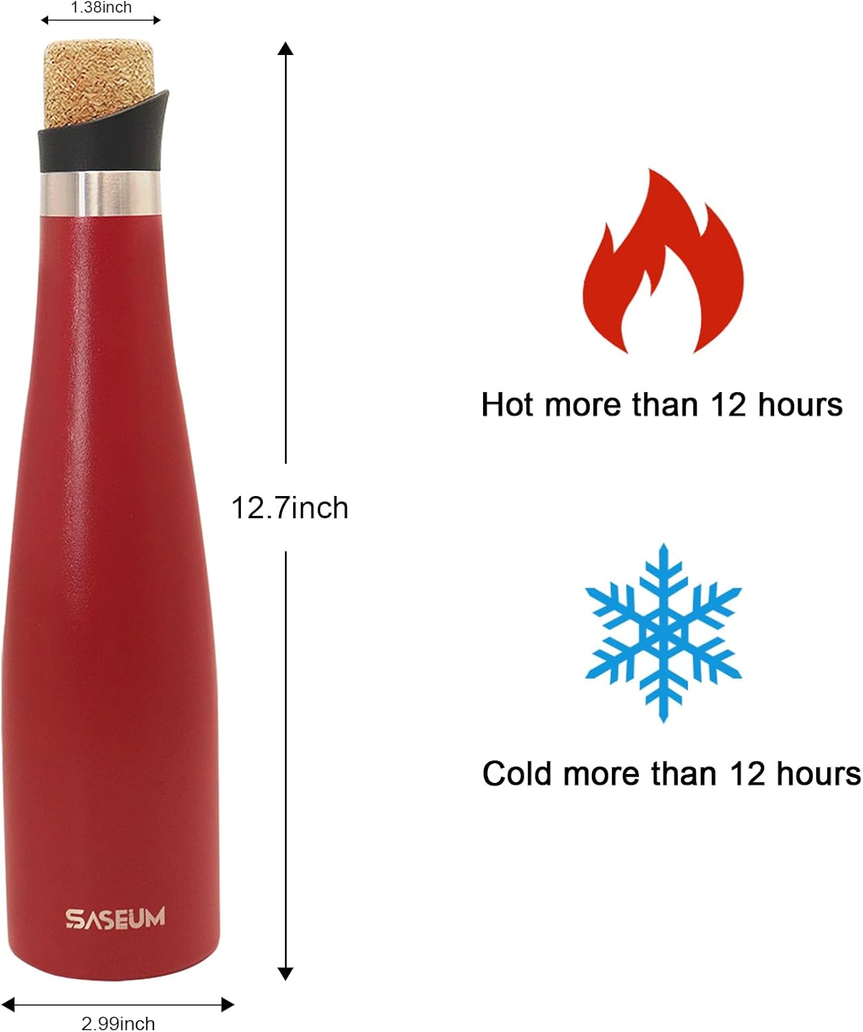 Botella de vino  Botella de vino aislada de acero inoxidable de 23.7 fl oz con tapa sellada al vacío (rojo, 23.7 fl oz)