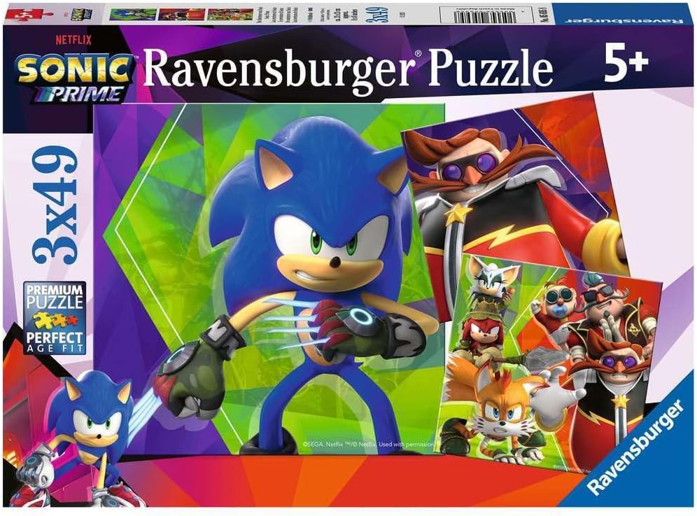 Ravensburger 5695 Sonic Prime 3X – Rompecabezas de 49 piezas para niños a partir de 5 años, color negro