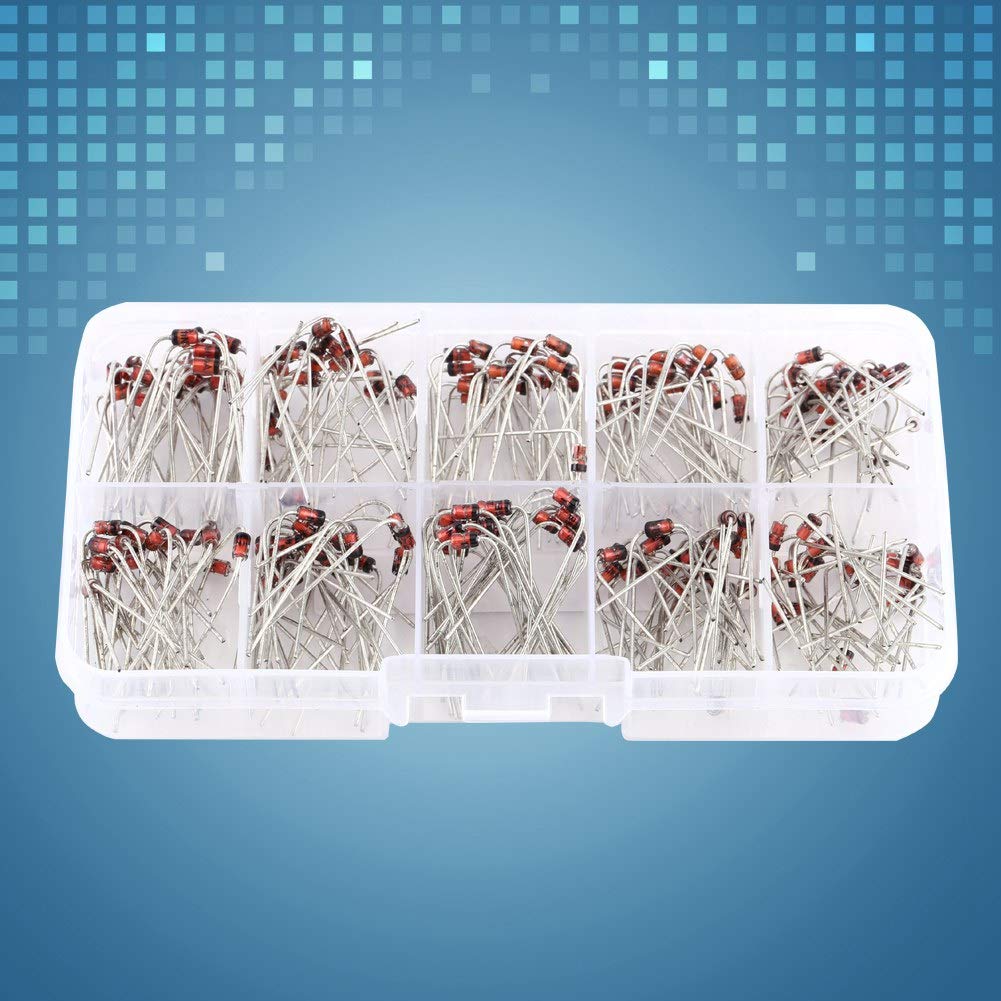 Diodos Zener 200pcs, 10Values diodo Zener diodo electrónico 1N4728 1N4729 1N4730 1N4731 1N4732 1N4733 1N4734 1N4735 1N4736 1N4737 con caja de